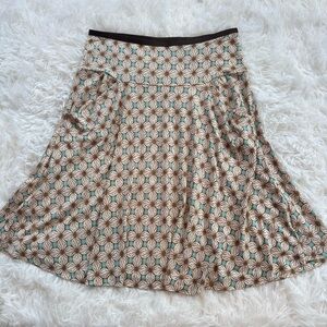 Diane Von Furstenburg floral silk a line skirt brown cream blue size 6